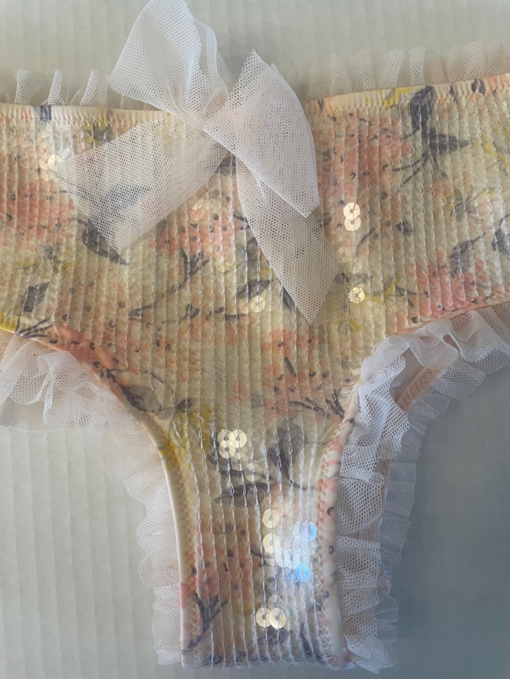 Victoria's Secret Pastel Floral Ruffle Hiphuggers with Bow